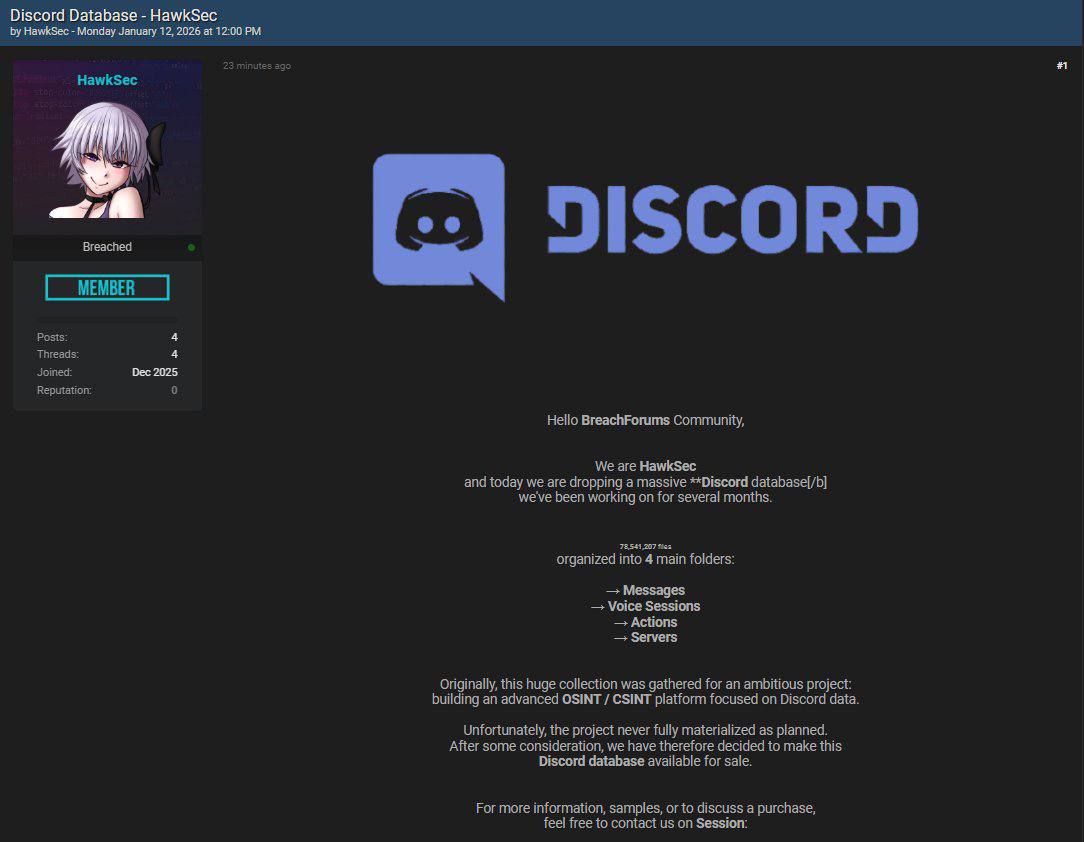 Хакеры слили 78 млн файлов Discord в даркнет
